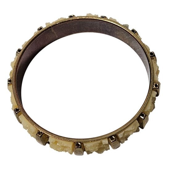 Vintage Elegant Textured Stone Bangle Bracelet Gold Tone Fashion Jewelry Women - Picture 2 of 4